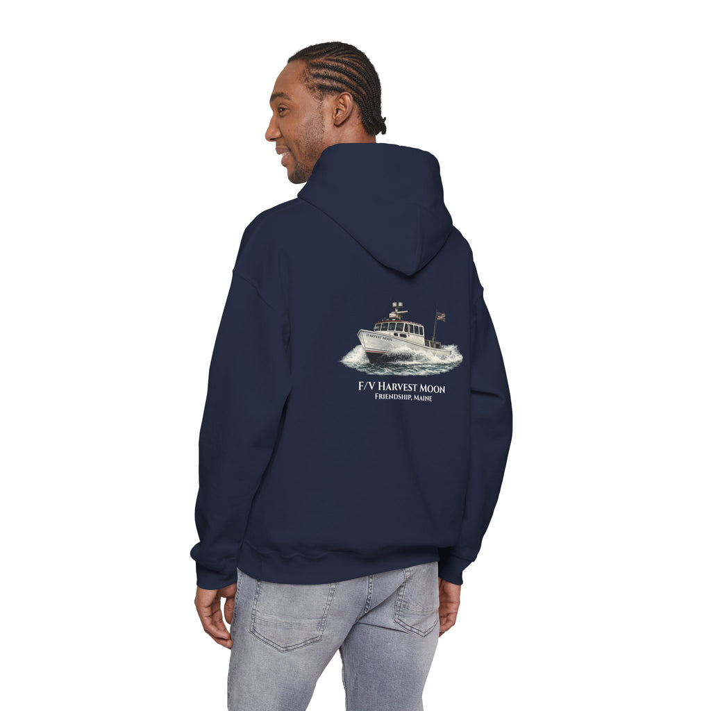 Sweat à capuche Salty Veins F/V — Sweat-shirt à capuche illustré « FV Harvest Moon » (bateau de pêche)
