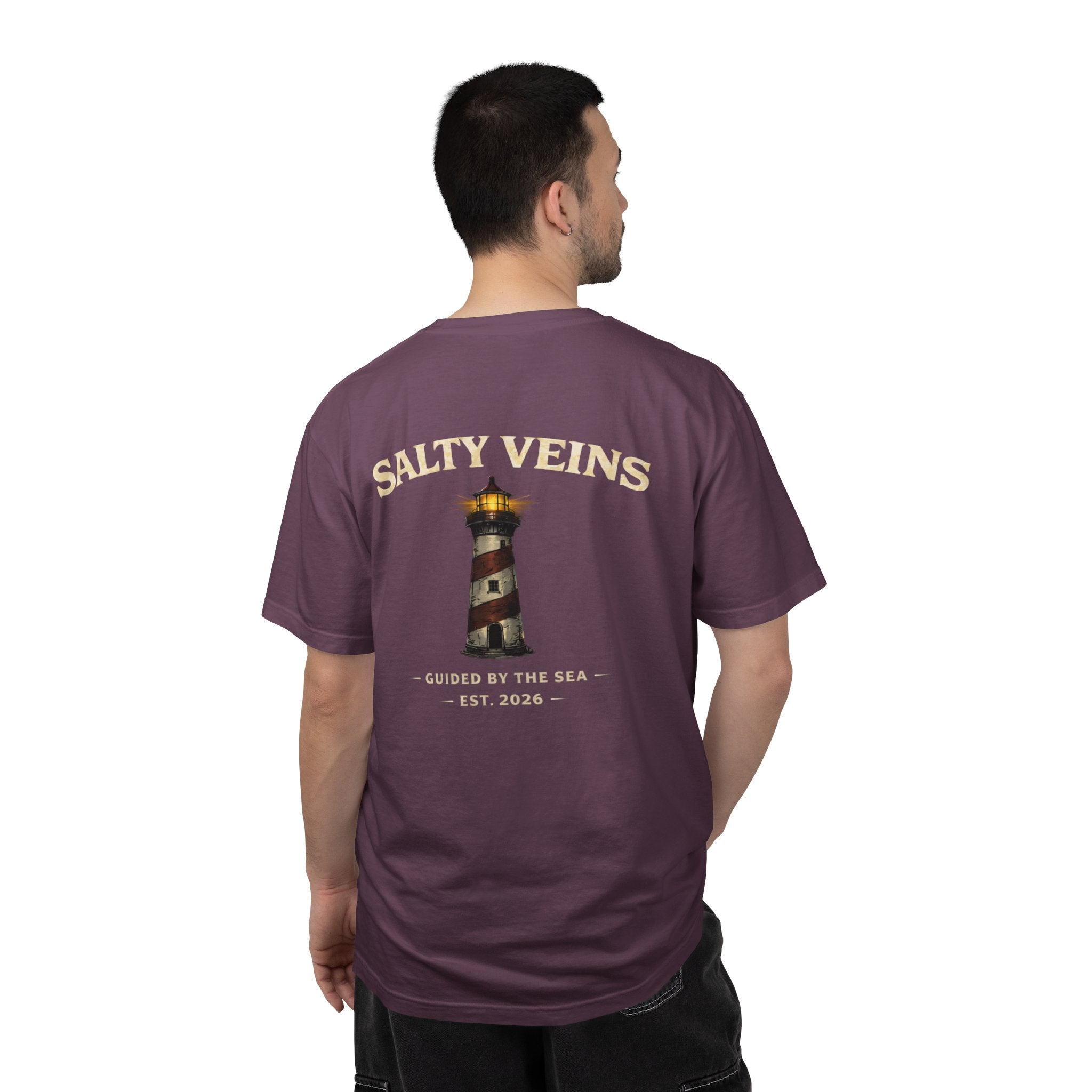 Salty Veins Guided by the Sea Lighthouse Tee