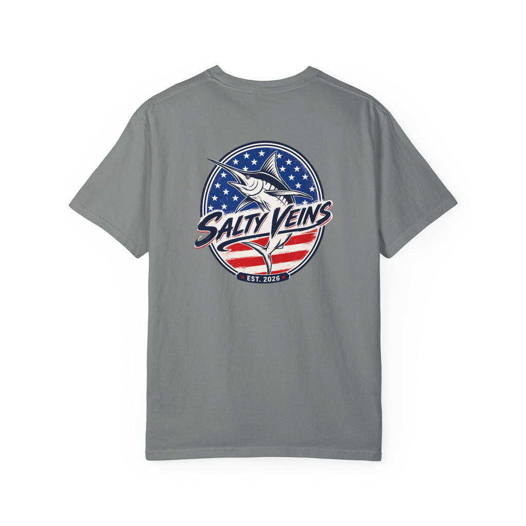 Salty Veins Marlin American Flag Fishing Tee