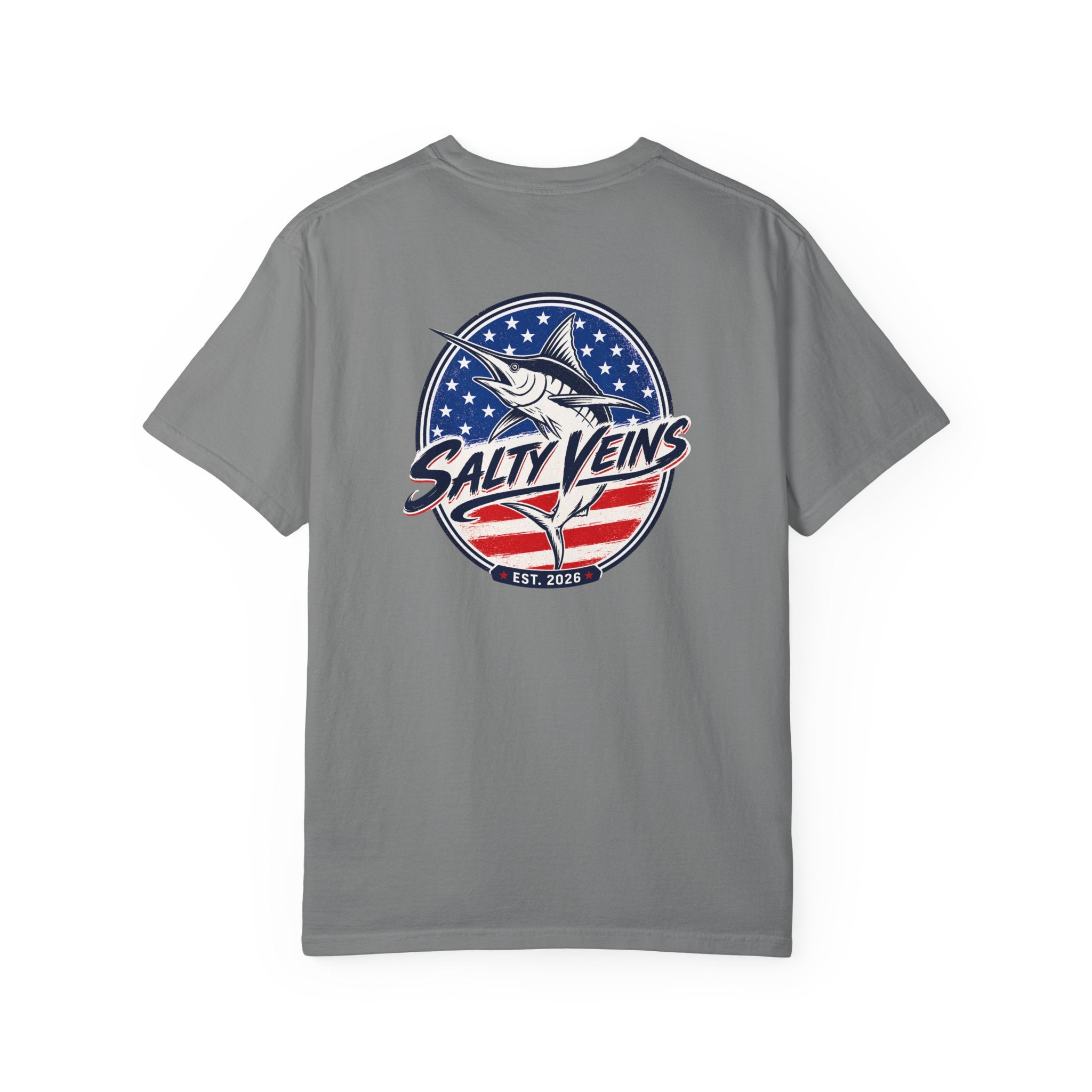 Salty Veins Marlin American Flag Fishing Tee