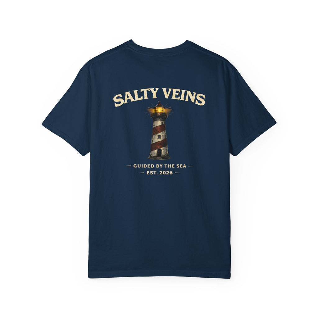 Salty Veins Guided by the Sea Lighthouse Tee
