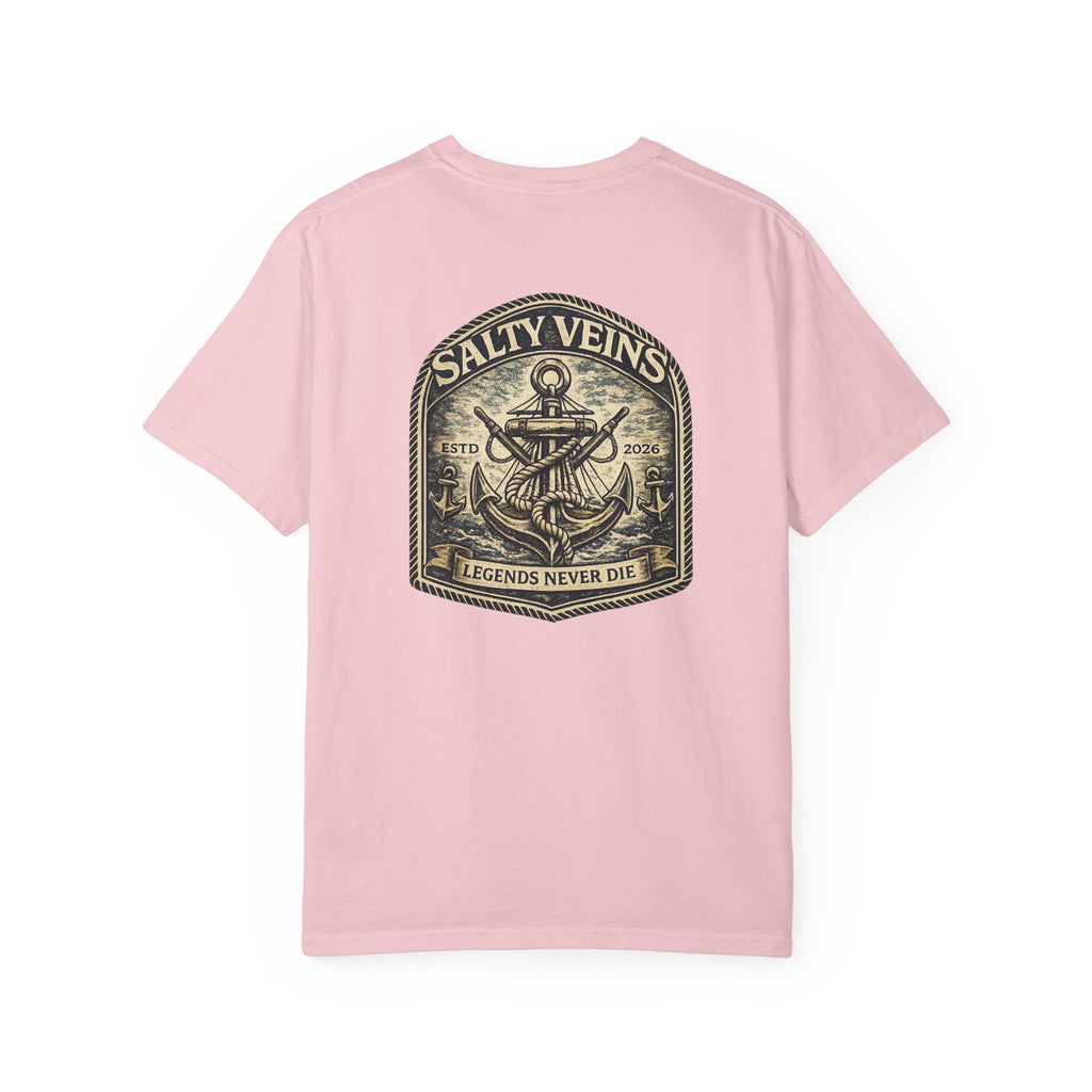 T-shirt Salty Veins Anchor — T-shirt graphique nautique « Legends Never Die »