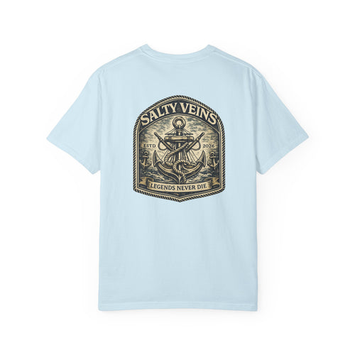 Salty Veins Anchor T-Shirt — 'Legends Never Die' Nautical Graphic Tee