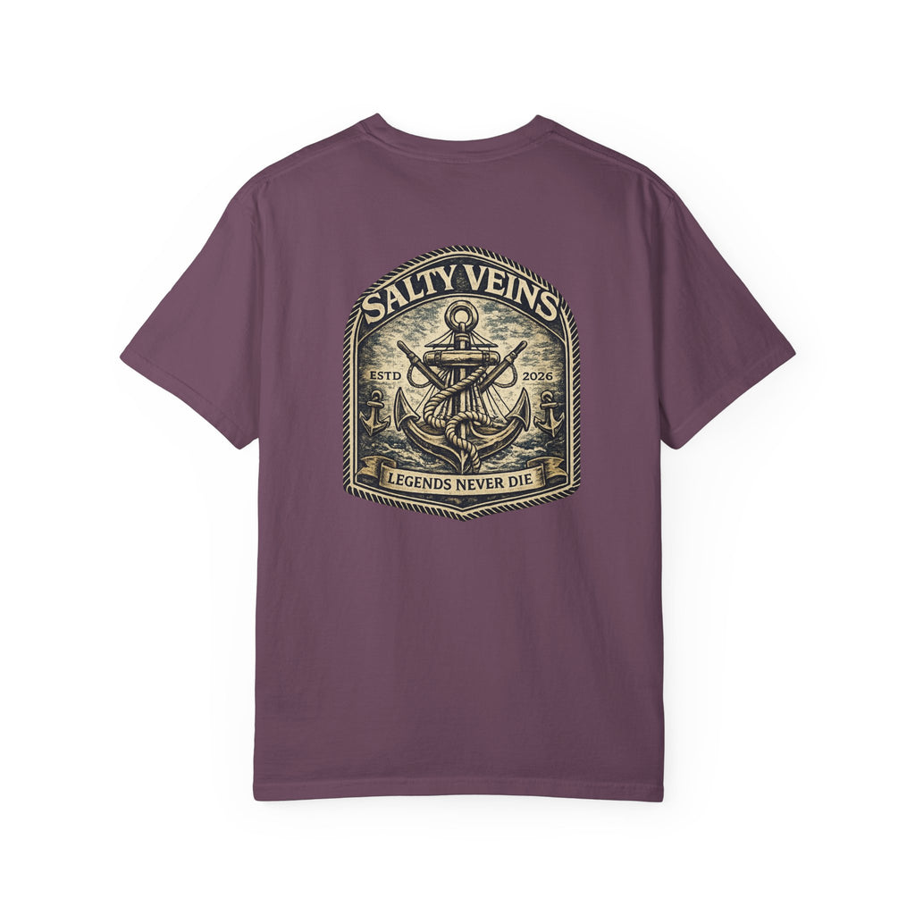 T-shirt Salty Veins Anchor — T-shirt graphique nautique « Legends Never Die »