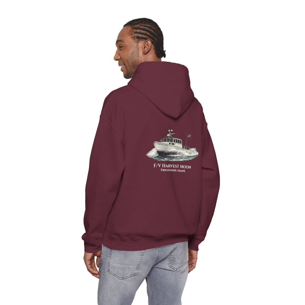 Sweat à capuche Salty Veins F/V — Sweat-shirt à capuche illustré « FV Harvest Moon » (bateau de pêche)