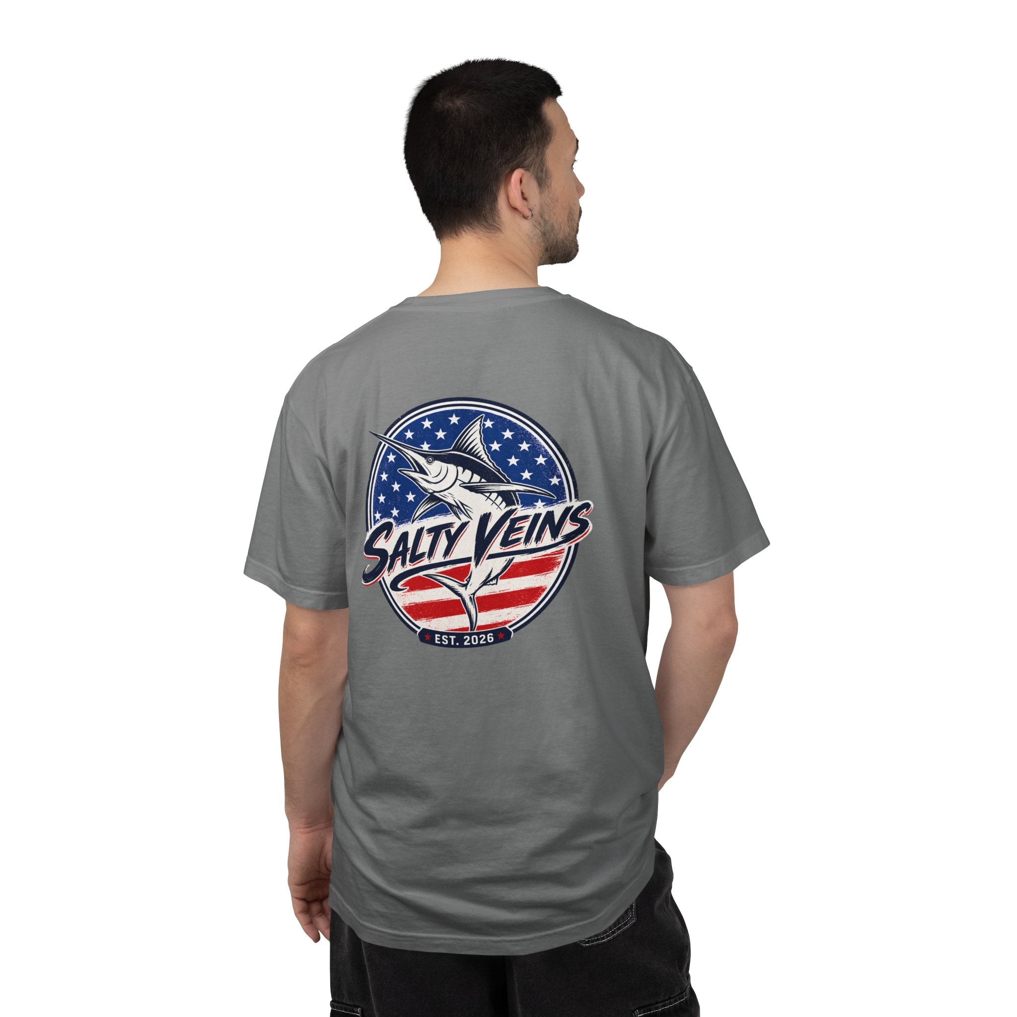 Salty Veins Marlin American Flag Fishing Tee