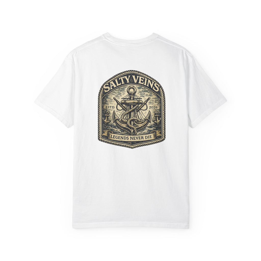 T-shirt Salty Veins Anchor — T-shirt graphique nautique « Legends Never Die »