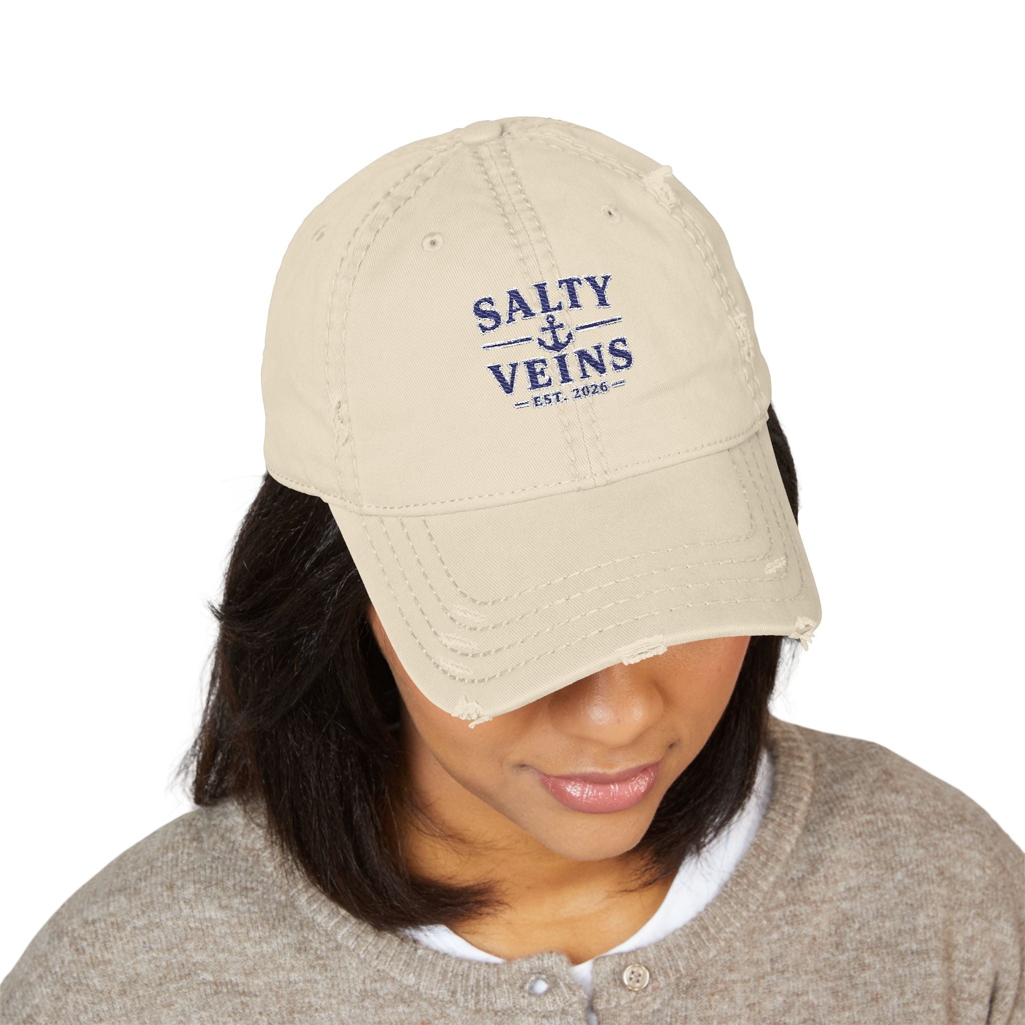 Salty Veins Embroidered Distressed Dad Hat