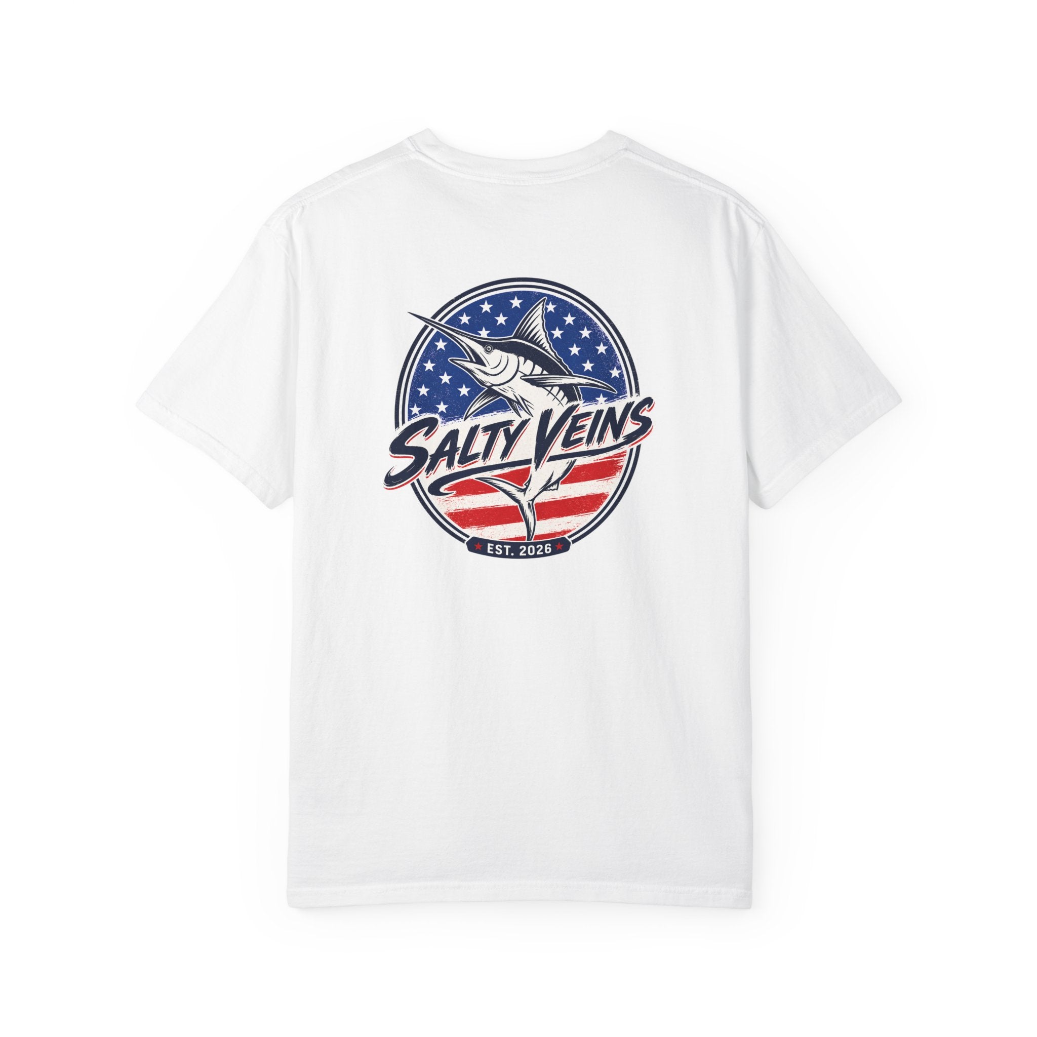 Salty Veins Marlin American Flag Fishing Tee