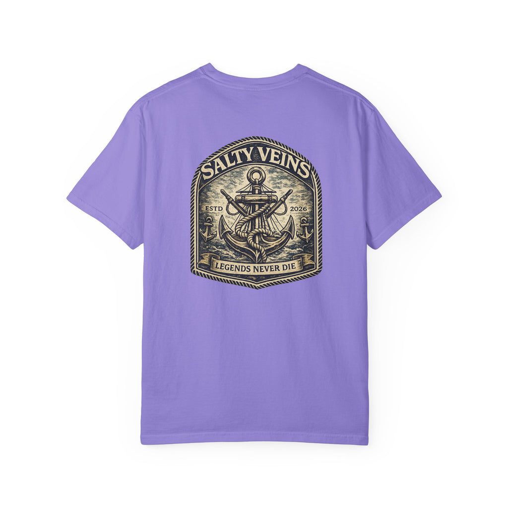 T-shirt Salty Veins Anchor — T-shirt graphique nautique « Legends Never Die »