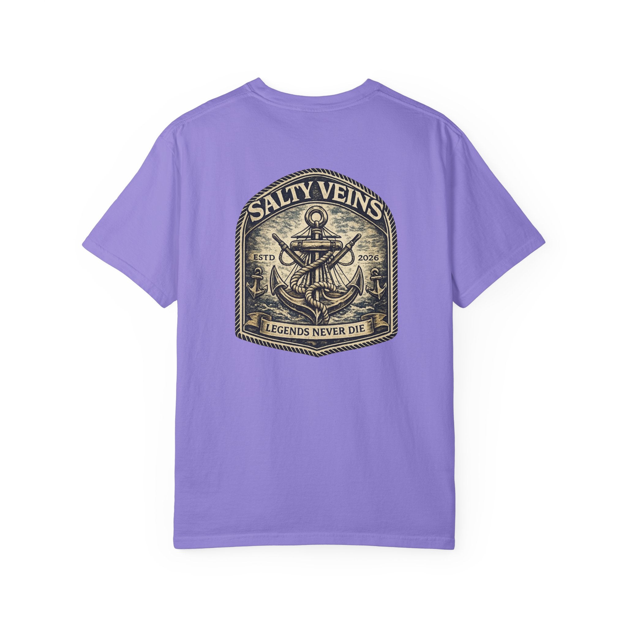 T-shirt Salty Veins Anchor — T-shirt graphique nautique « Legends Never Die »