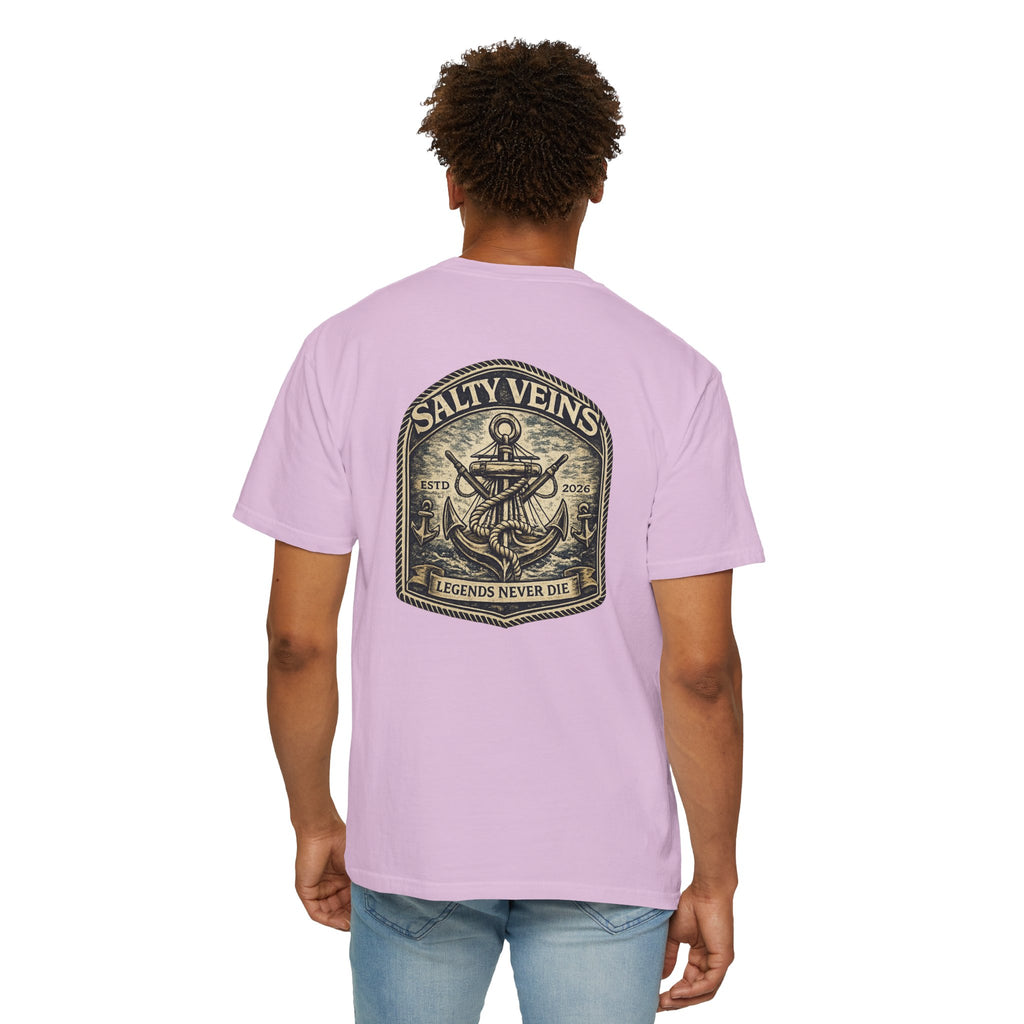 T-shirt Salty Veins Anchor — T-shirt graphique nautique « Legends Never Die »