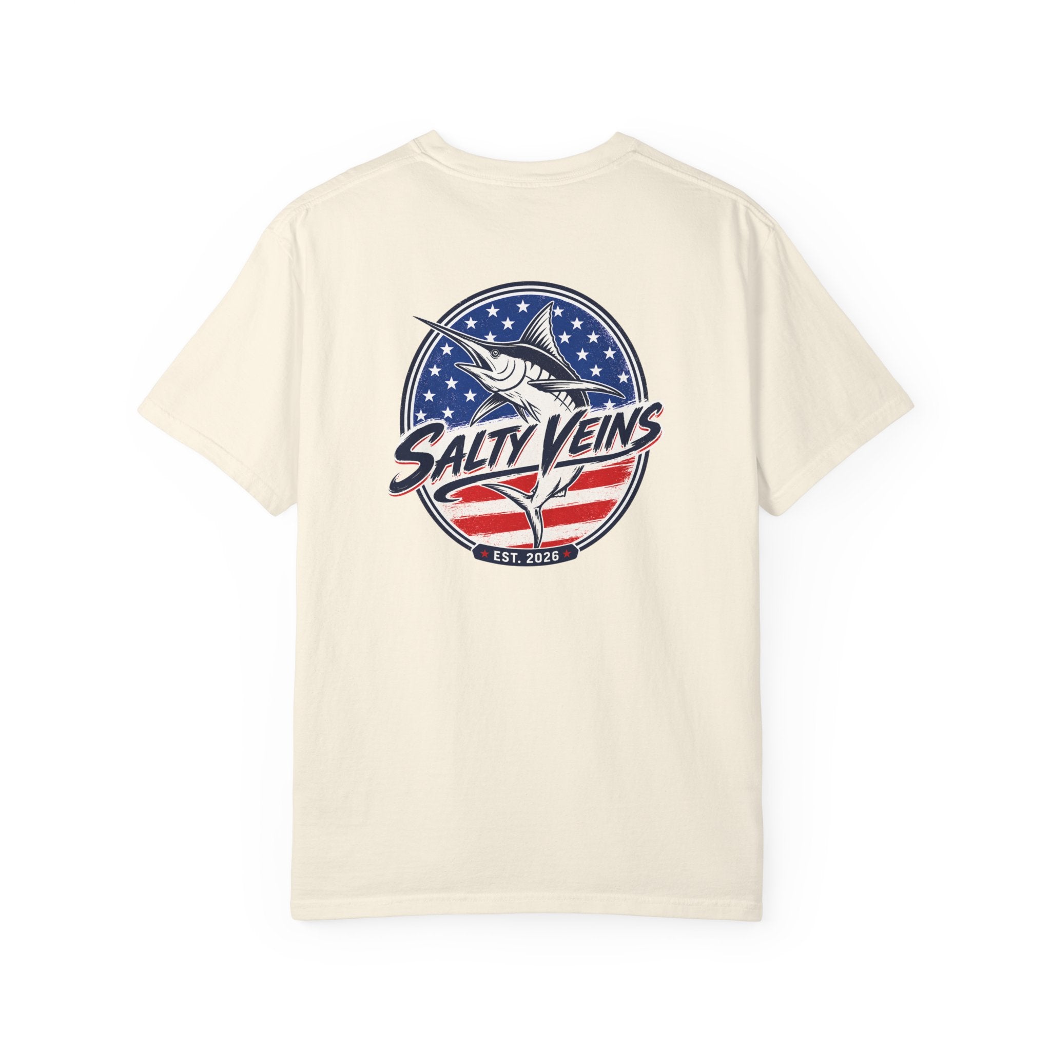Salty Veins Marlin American Flag Fishing Tee