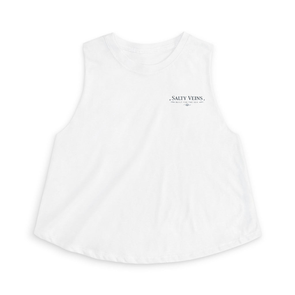 Salty Veins Haut court pour femme — Débardeur blanc sans manches, minimal et estival