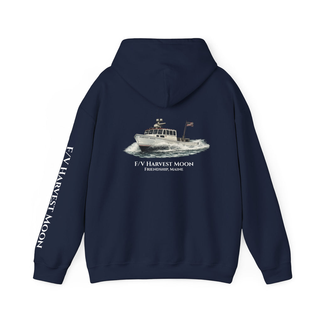 Sweat à capuche Salty Veins F/V — Sweat-shirt à capuche illustré « FV Harvest Moon » (bateau de pêche)