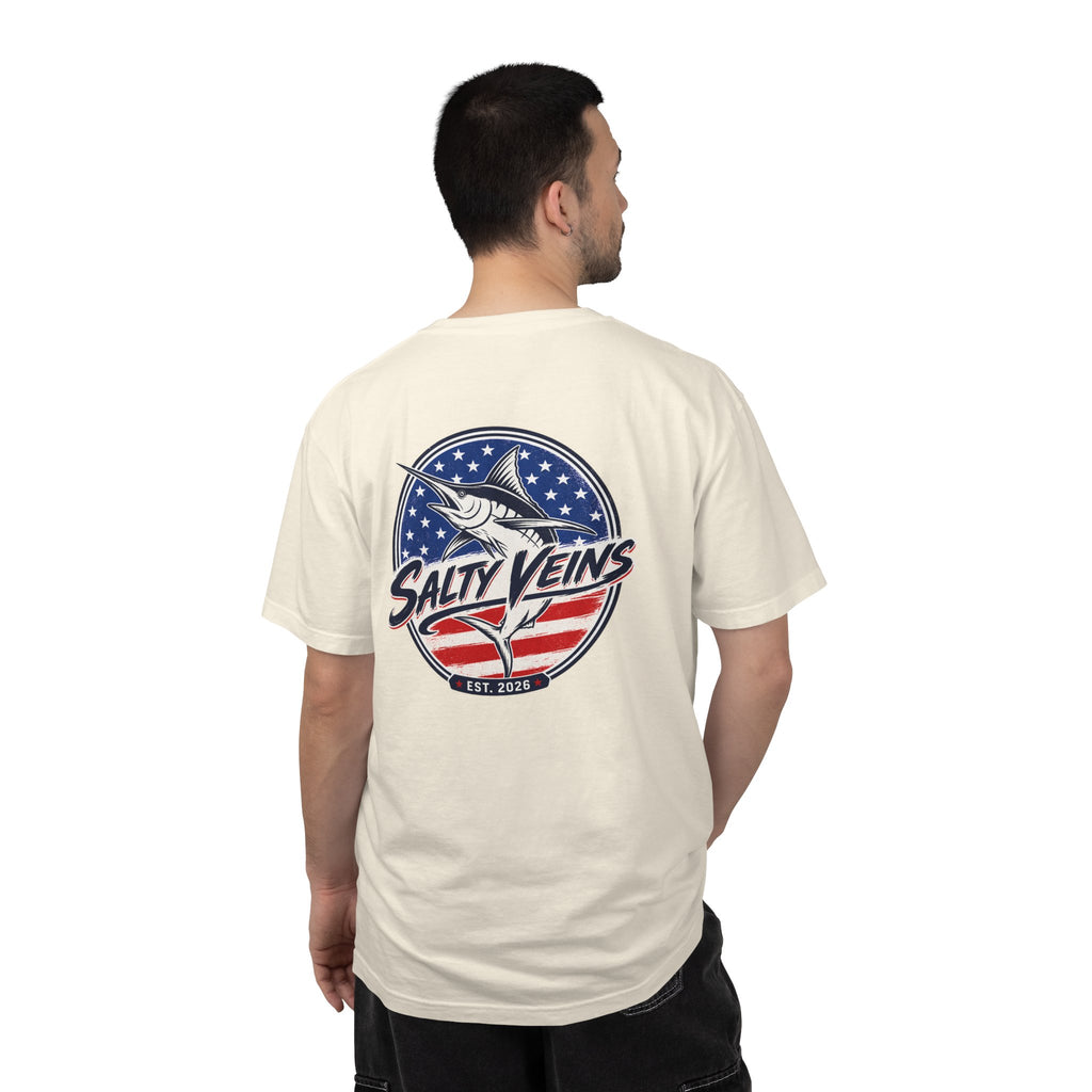 Salty Veins Marlin American Flag Fishing Tee