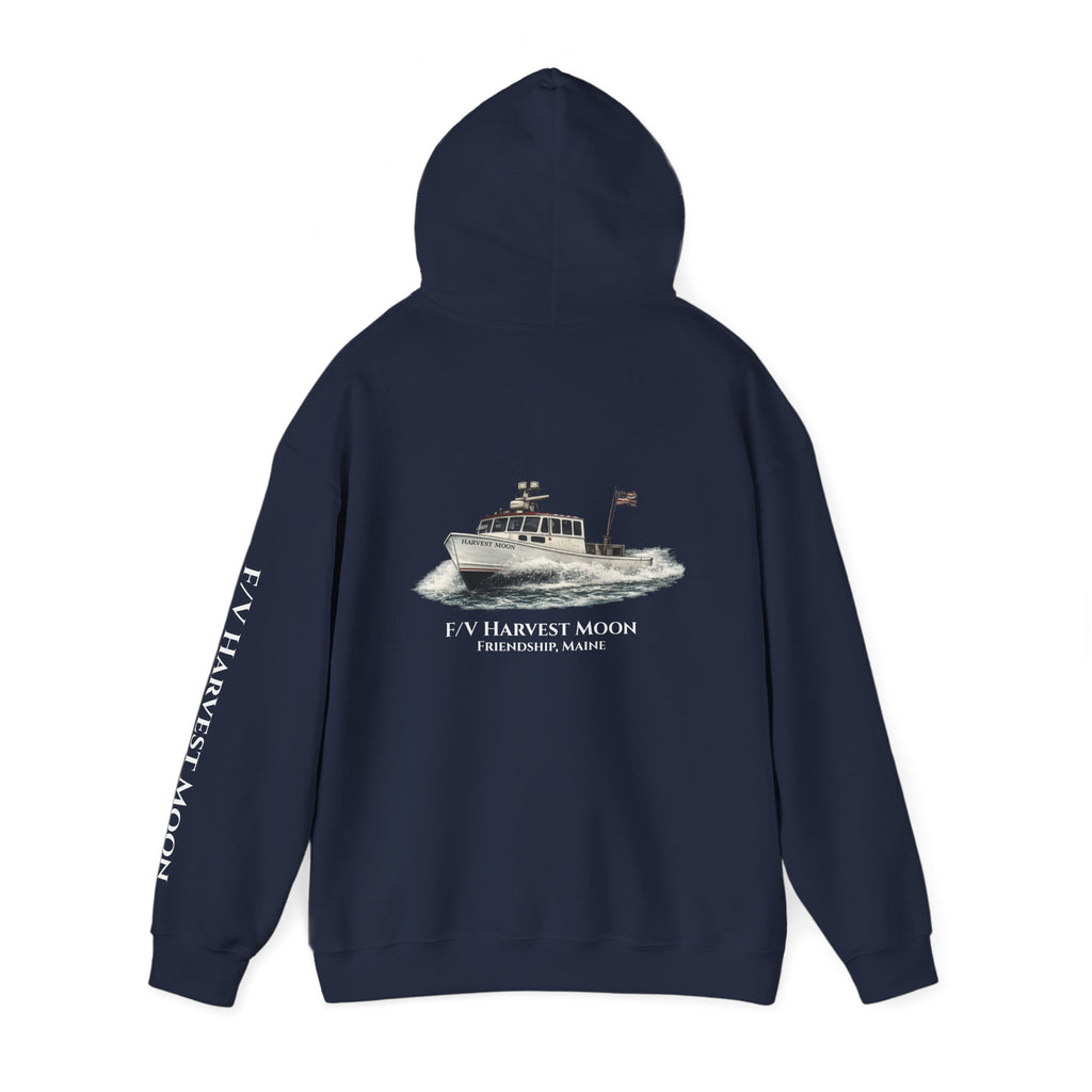 Sweat à capuche Salty Veins F/V — Sweat-shirt à capuche illustré « FV Harvest Moon » (bateau de pêche)