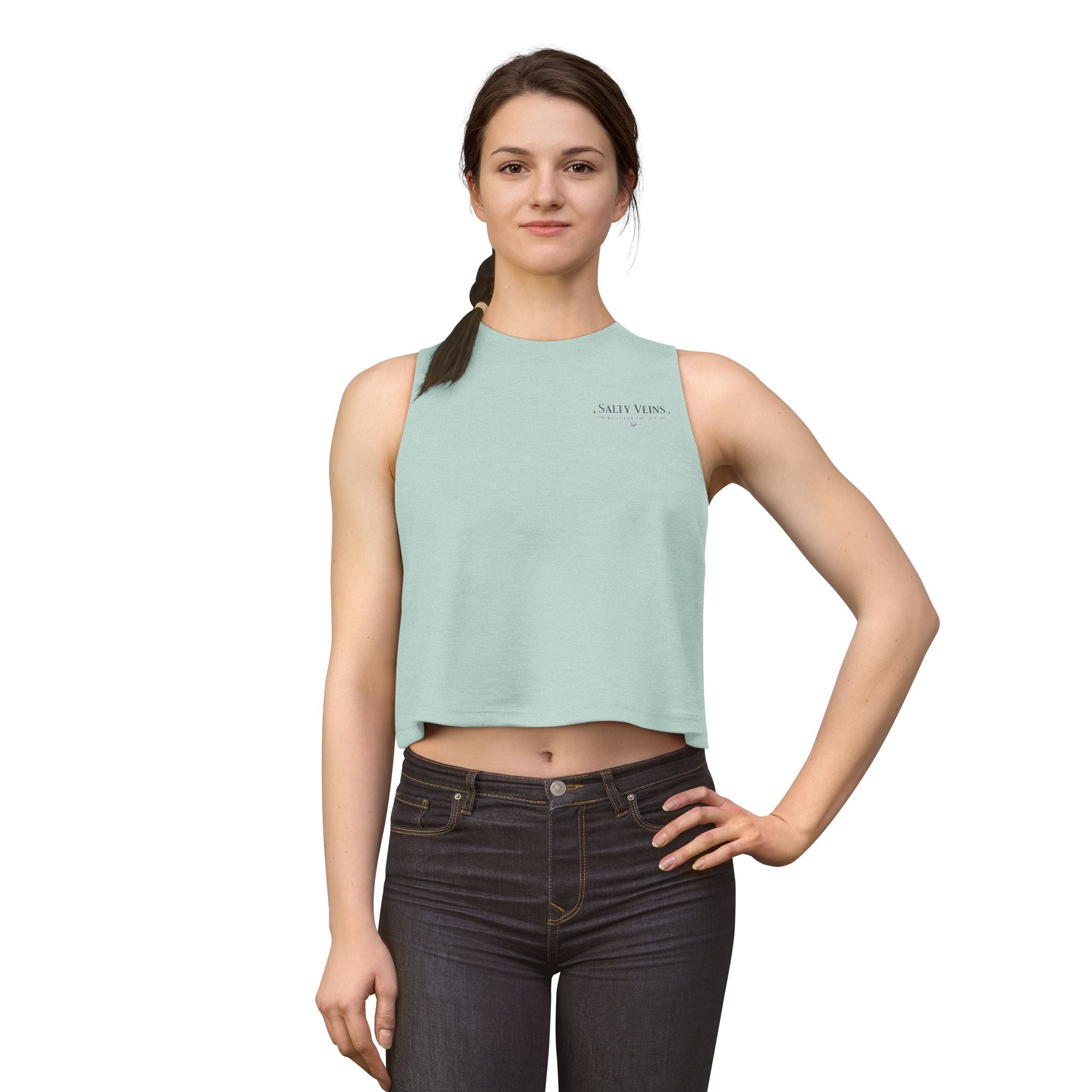 Salty Veins Haut court pour femme — Débardeur blanc sans manches, minimal et estival
