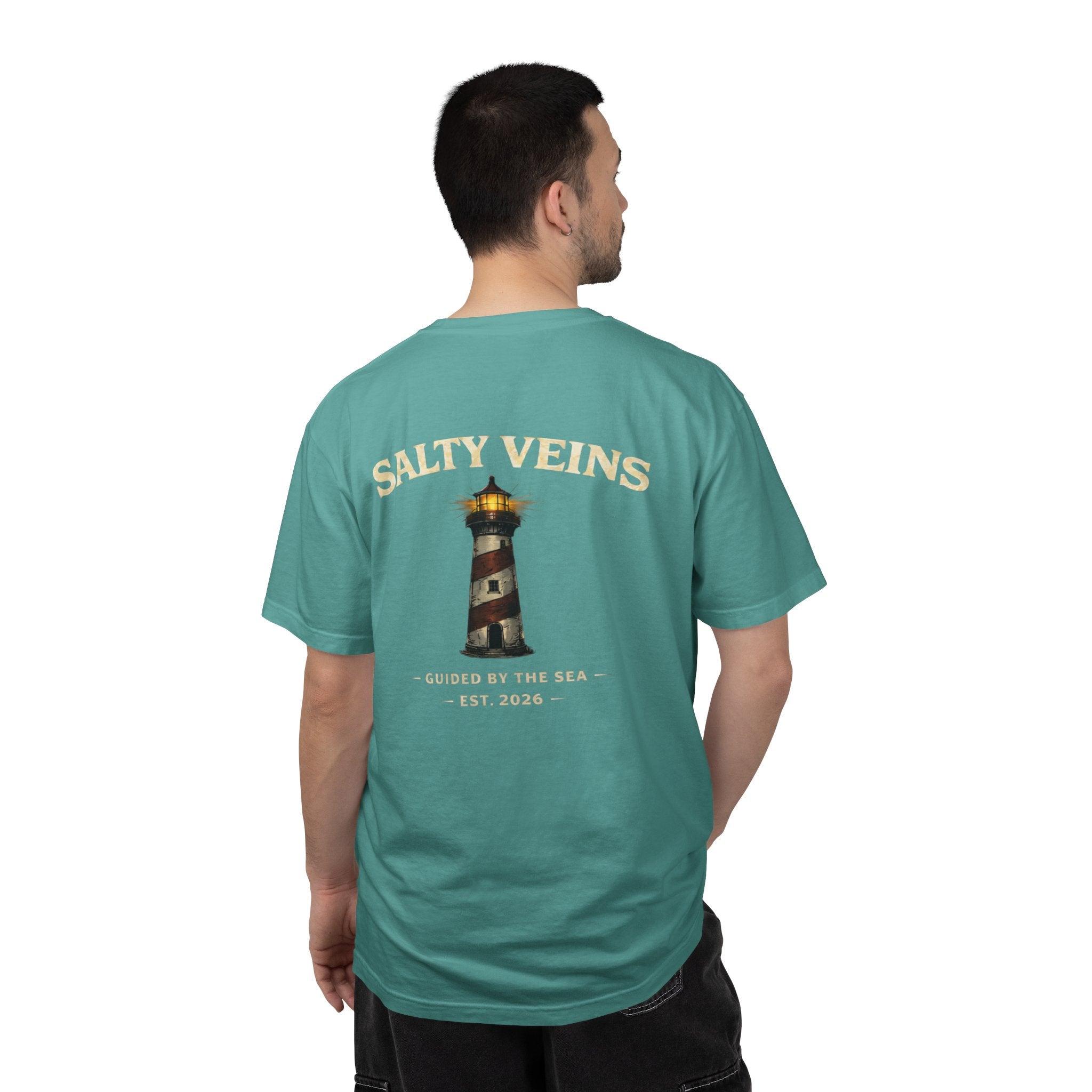 Salty Veins Guided by the Sea Lighthouse Tee
