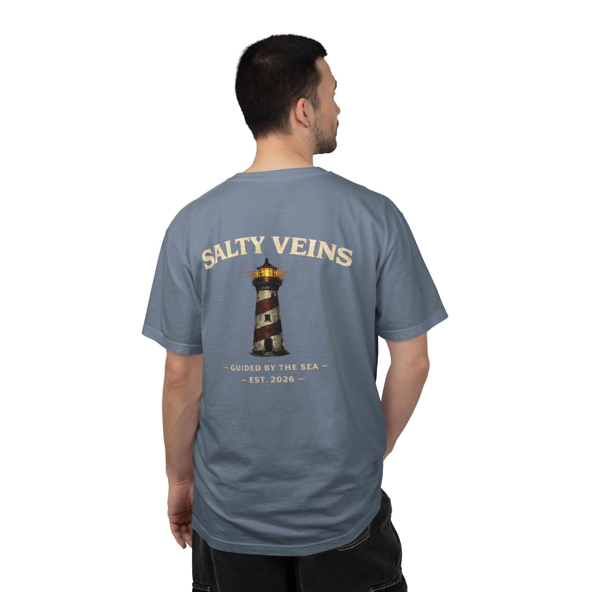 Salty Veins Guided by the Sea Lighthouse Tee