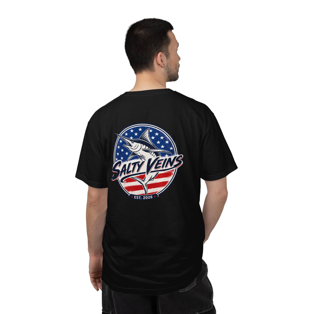 Salty Veins Marlin American Flag Fishing Tee