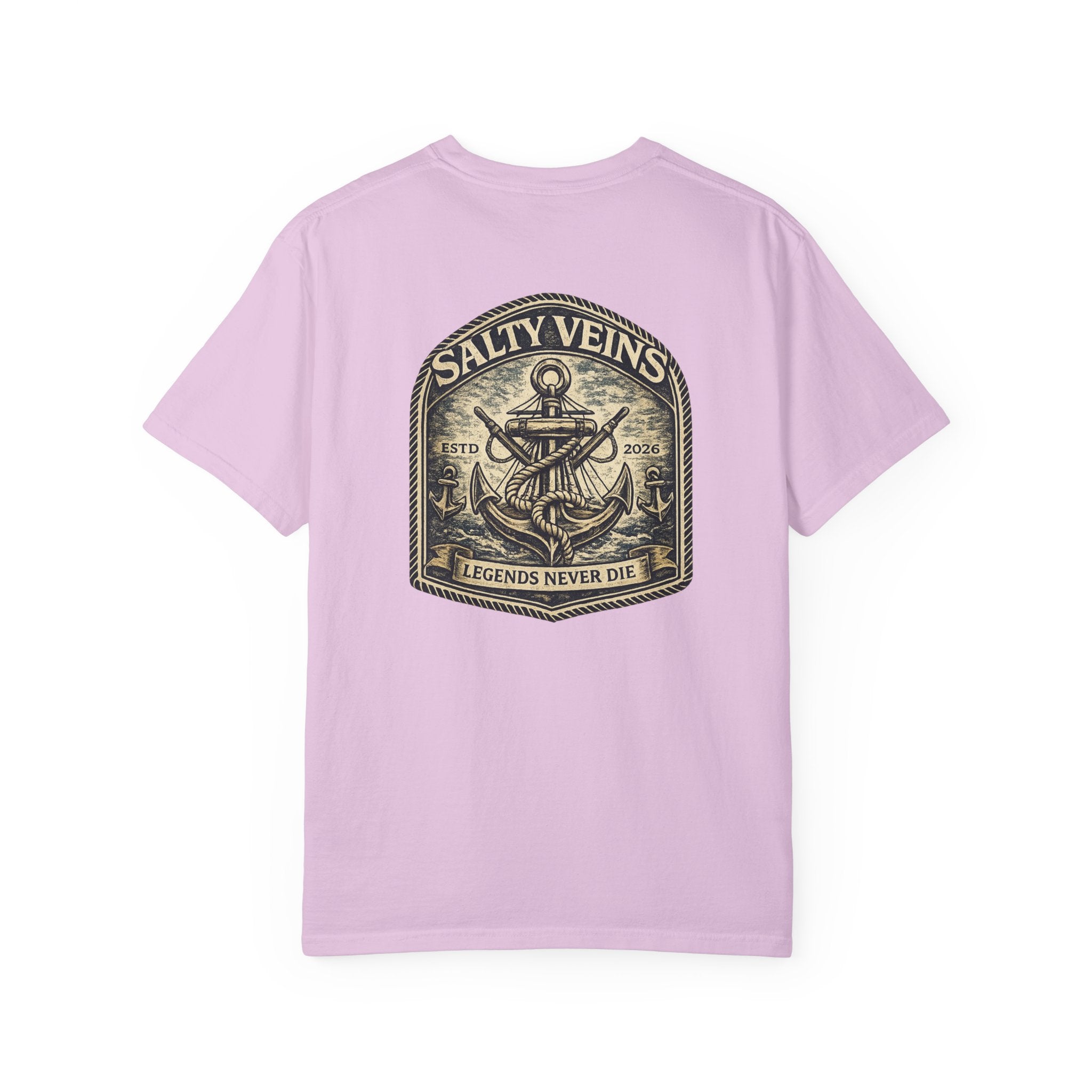 T-shirt Salty Veins Anchor — T-shirt graphique nautique « Legends Never Die »