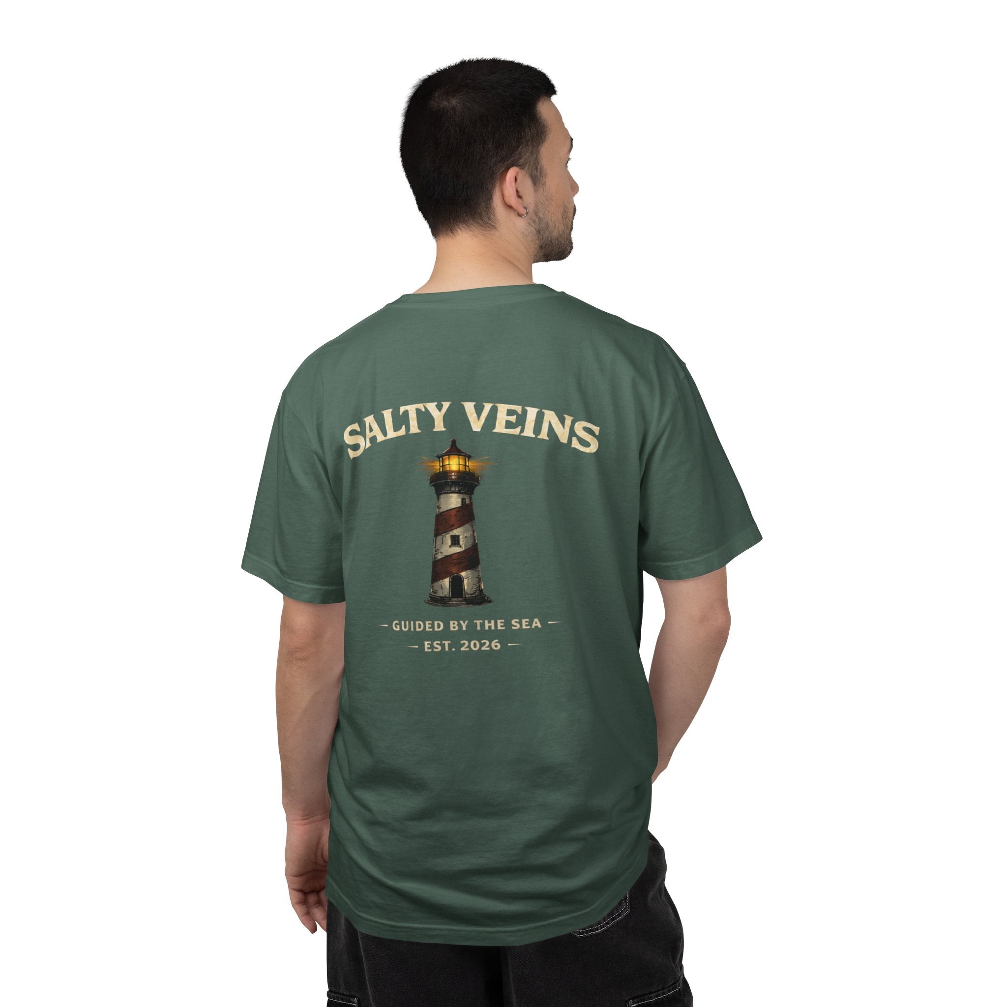 Salty Veins Guided by the Sea Lighthouse Tee