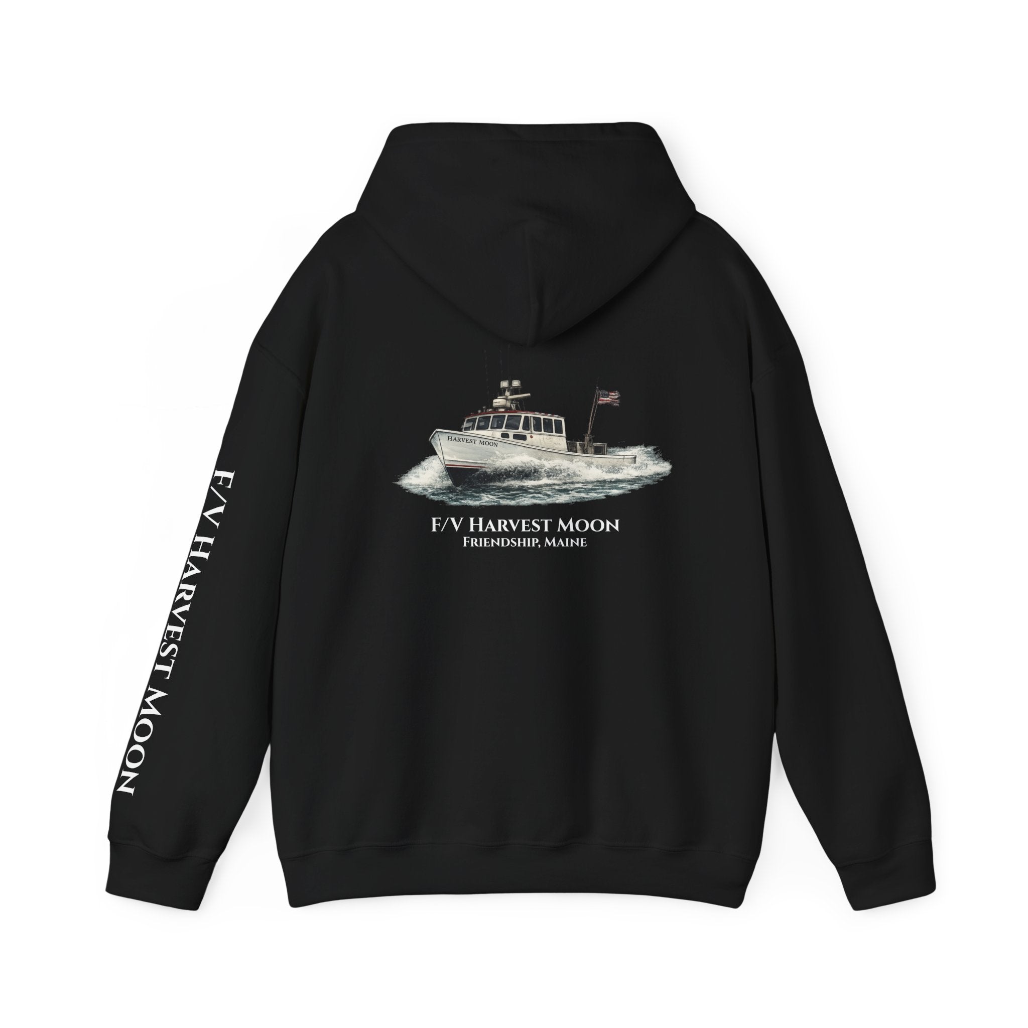 Sweat à capuche Salty Veins F/V — Sweat-shirt à capuche illustré « FV Harvest Moon » (bateau de pêche)