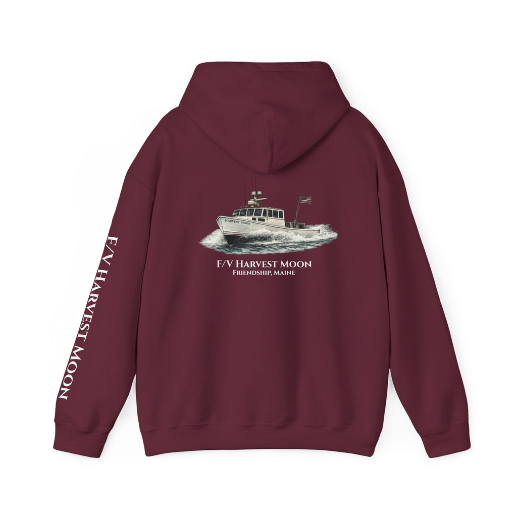 Sweat à capuche Salty Veins F/V — Sweat-shirt à capuche illustré « FV Harvest Moon » (bateau de pêche)