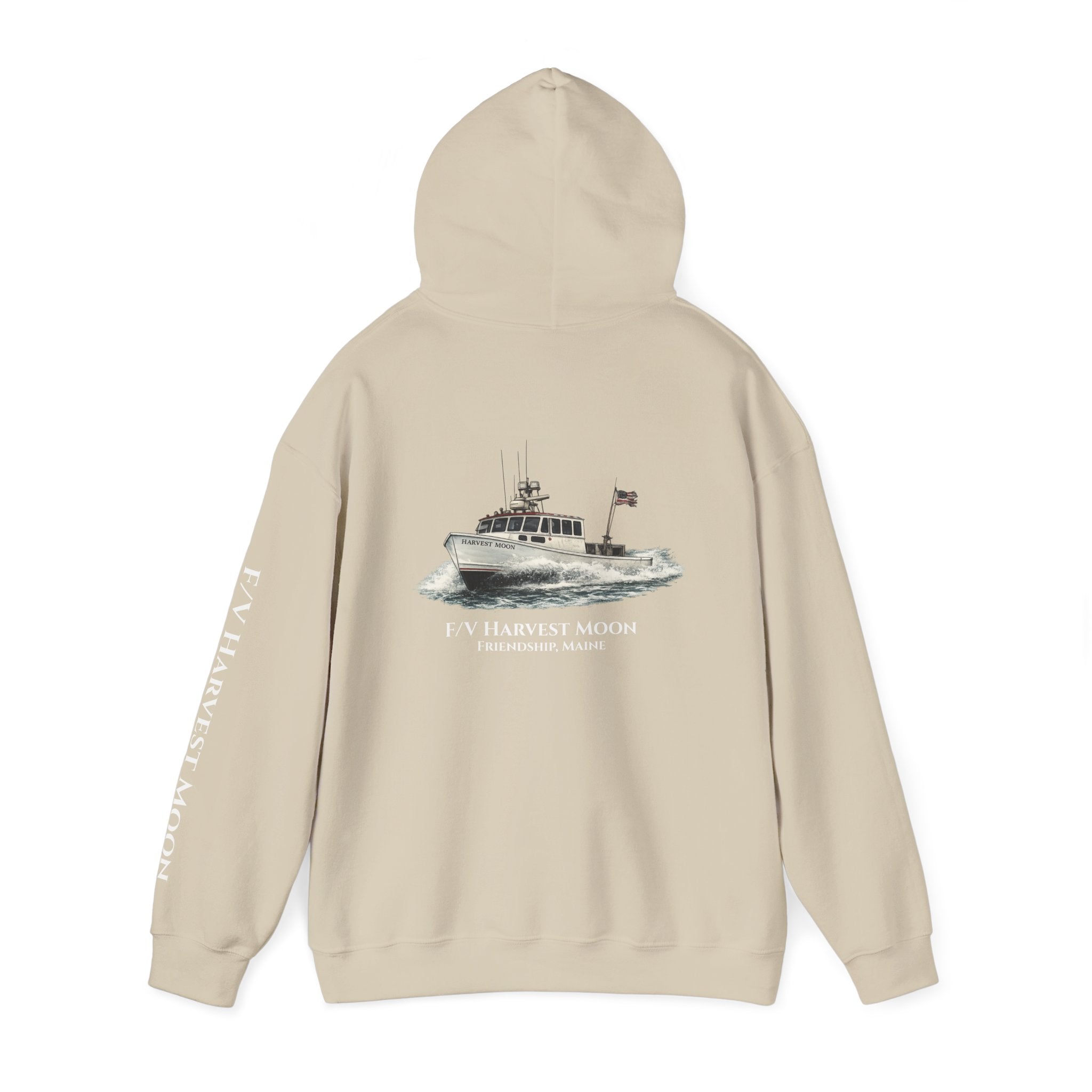 Sweat à capuche Salty Veins F/V — Sweat-shirt à capuche illustré « FV Harvest Moon » (bateau de pêche)