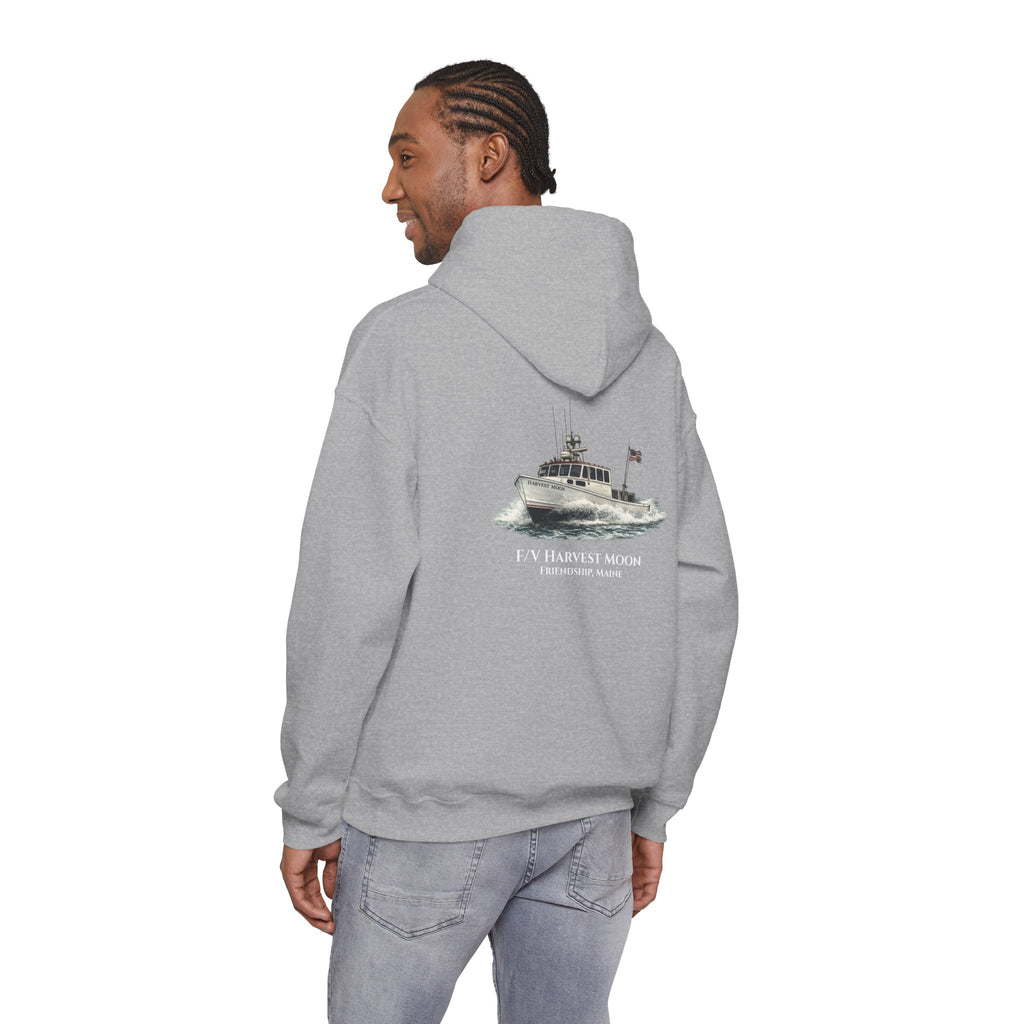 Sweat à capuche Salty Veins F/V — Sweat-shirt à capuche illustré « FV Harvest Moon » (bateau de pêche)