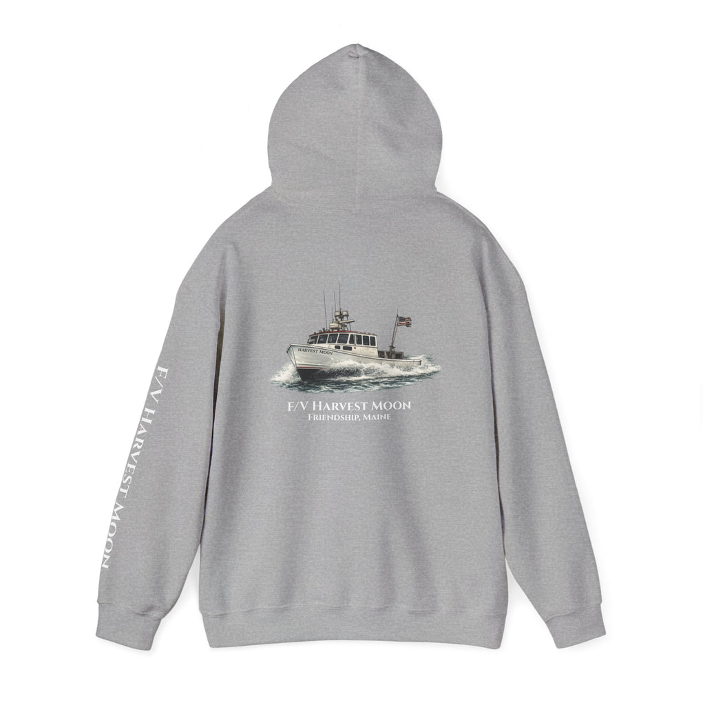 Sweat à capuche Salty Veins F/V — Sweat-shirt à capuche illustré « FV Harvest Moon » (bateau de pêche)