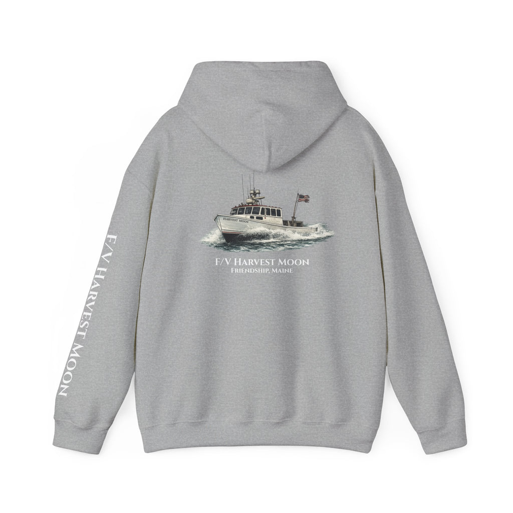 Sweat à capuche Salty Veins F/V — Sweat-shirt à capuche illustré « FV Harvest Moon » (bateau de pêche)