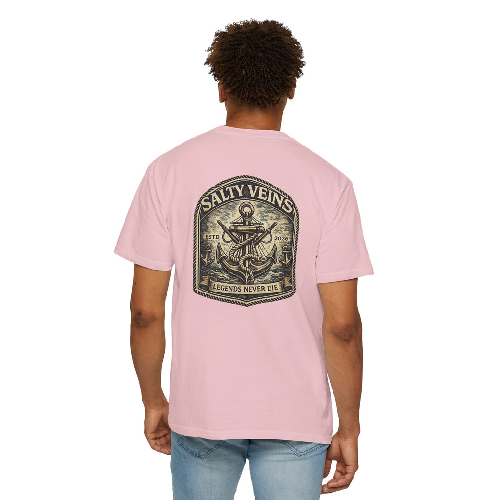 T-shirt Salty Veins Anchor — T-shirt graphique nautique « Legends Never Die »