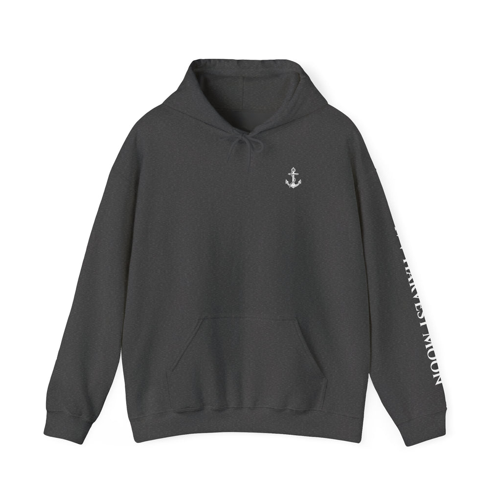 Sweat à capuche Salty Veins F/V — Sweat-shirt à capuche illustré « FV Harvest Moon » (bateau de pêche)