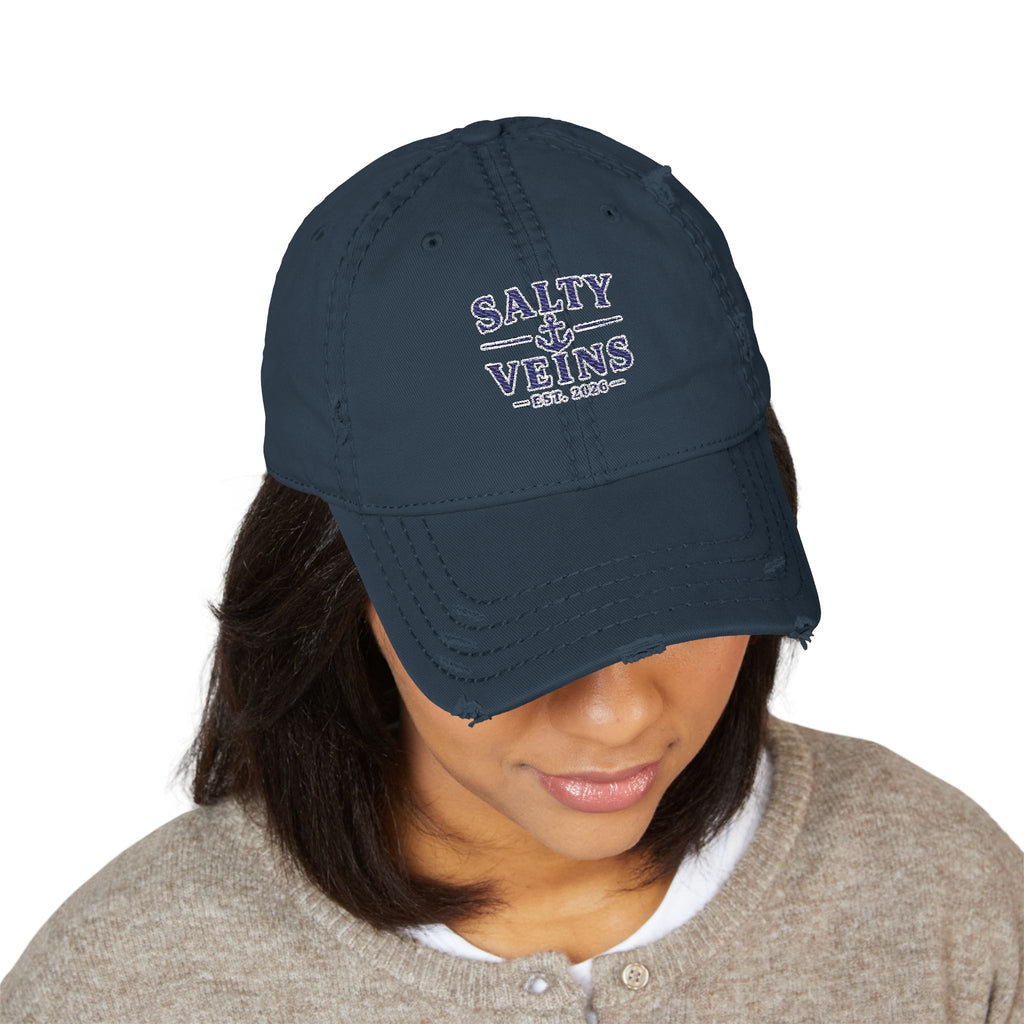 Salty Veins Embroidered Distressed Dad Hat